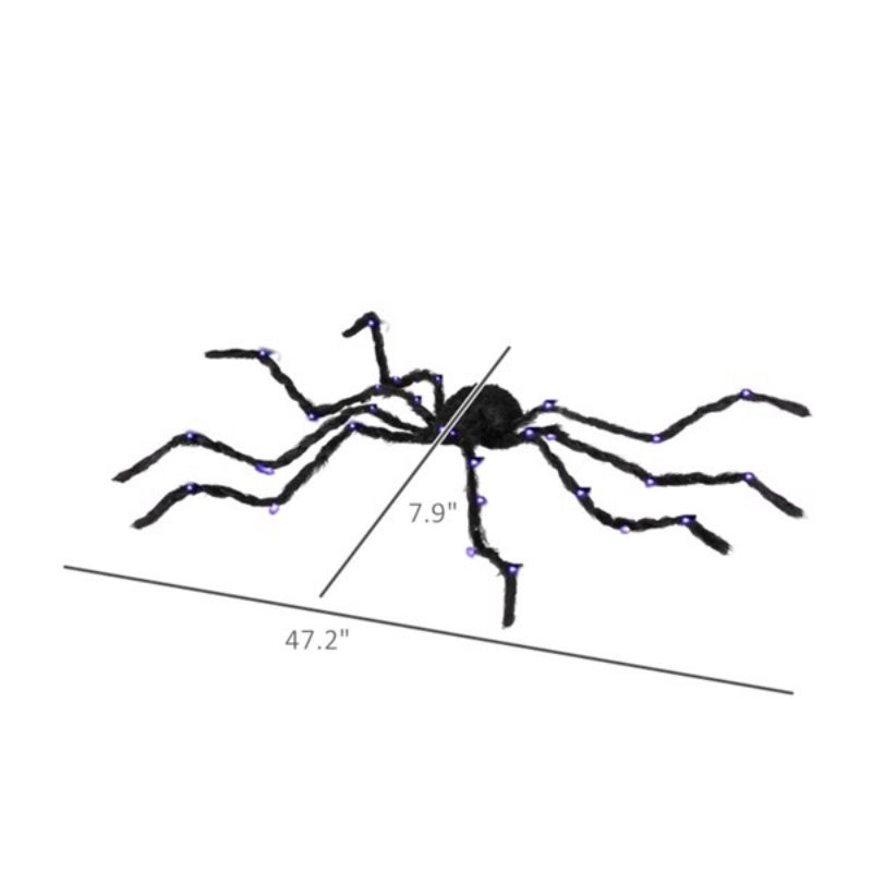 Light-Up Black Spider Decoration with Purple Glowing Legs