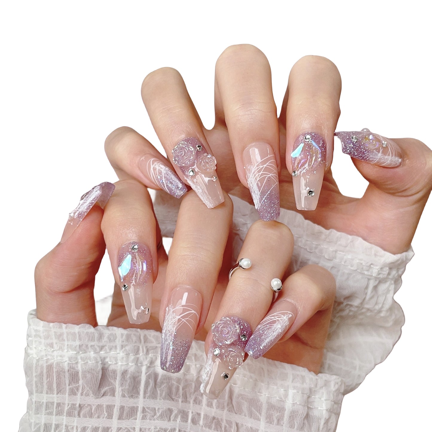 French Style Hand-Painted Camellia Nail Art Stickers Kit - Floral Design, Multiple Sizes