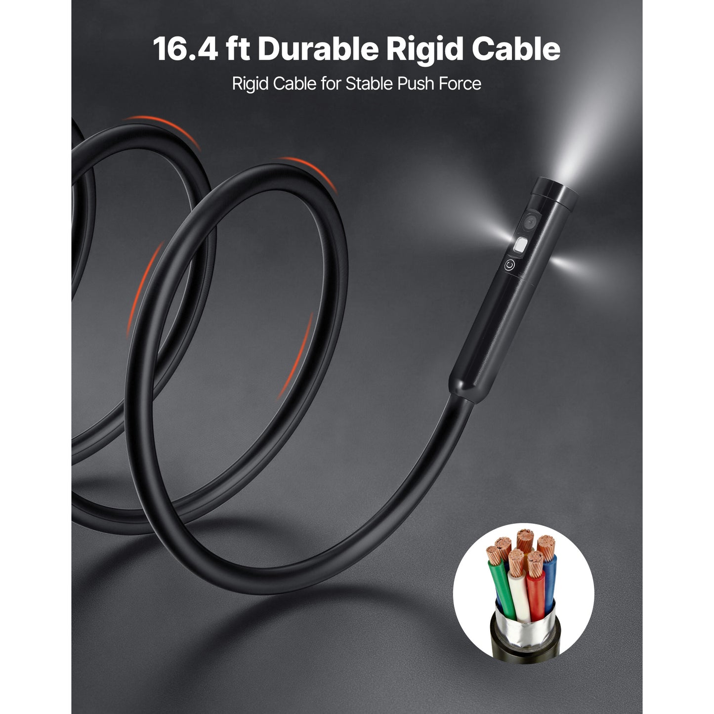 HD Industrial Endoscope Camera with Light 8X Zoom Waterproof 16.4FT Rigid Cable