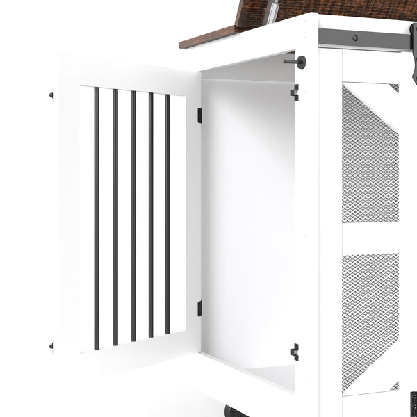 47.2-Inch Dog Crate with Flip-Top Feeding Door, Dual-Access & Locking Casters