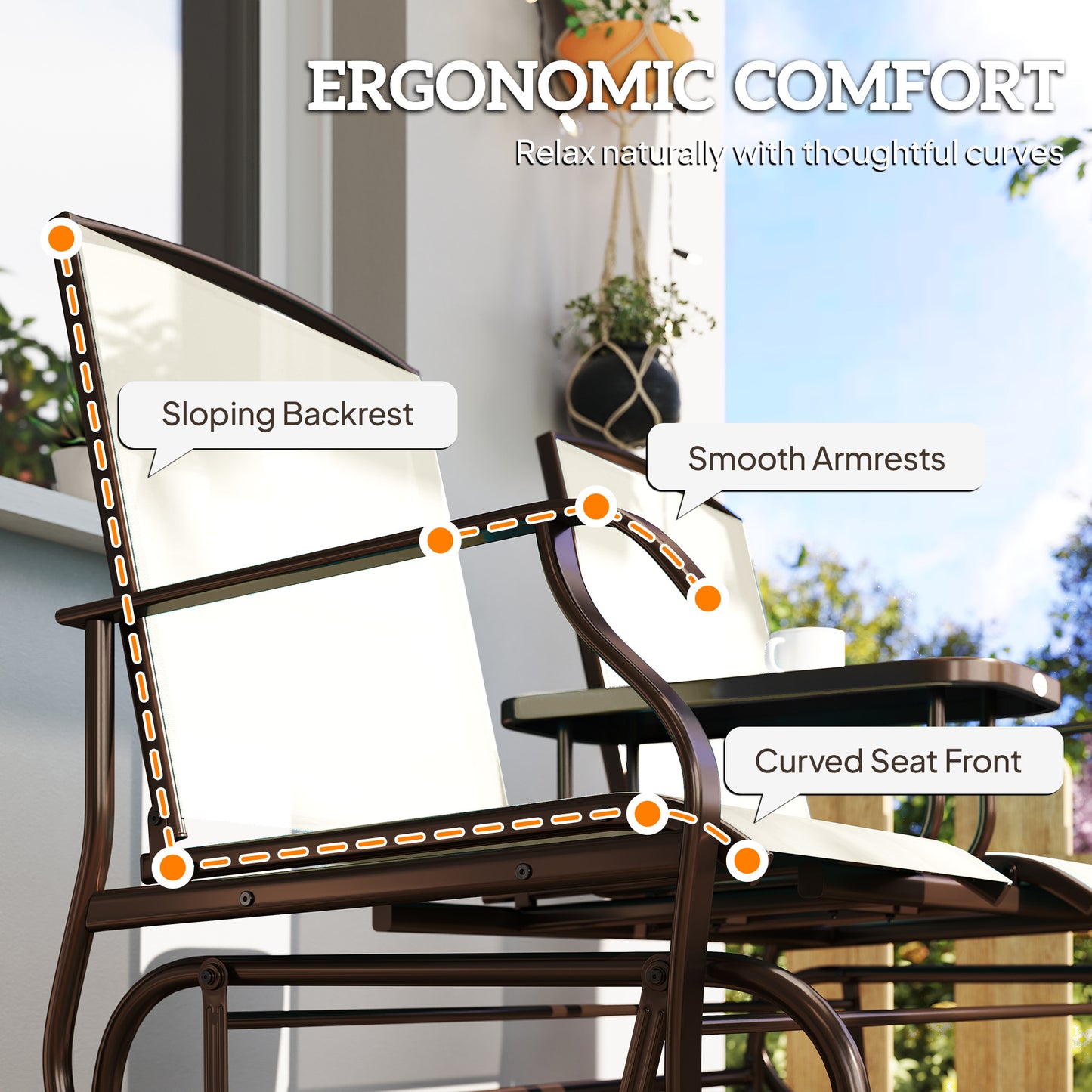 Two-Person Outdoor Glider Bench with Center Table - Beige