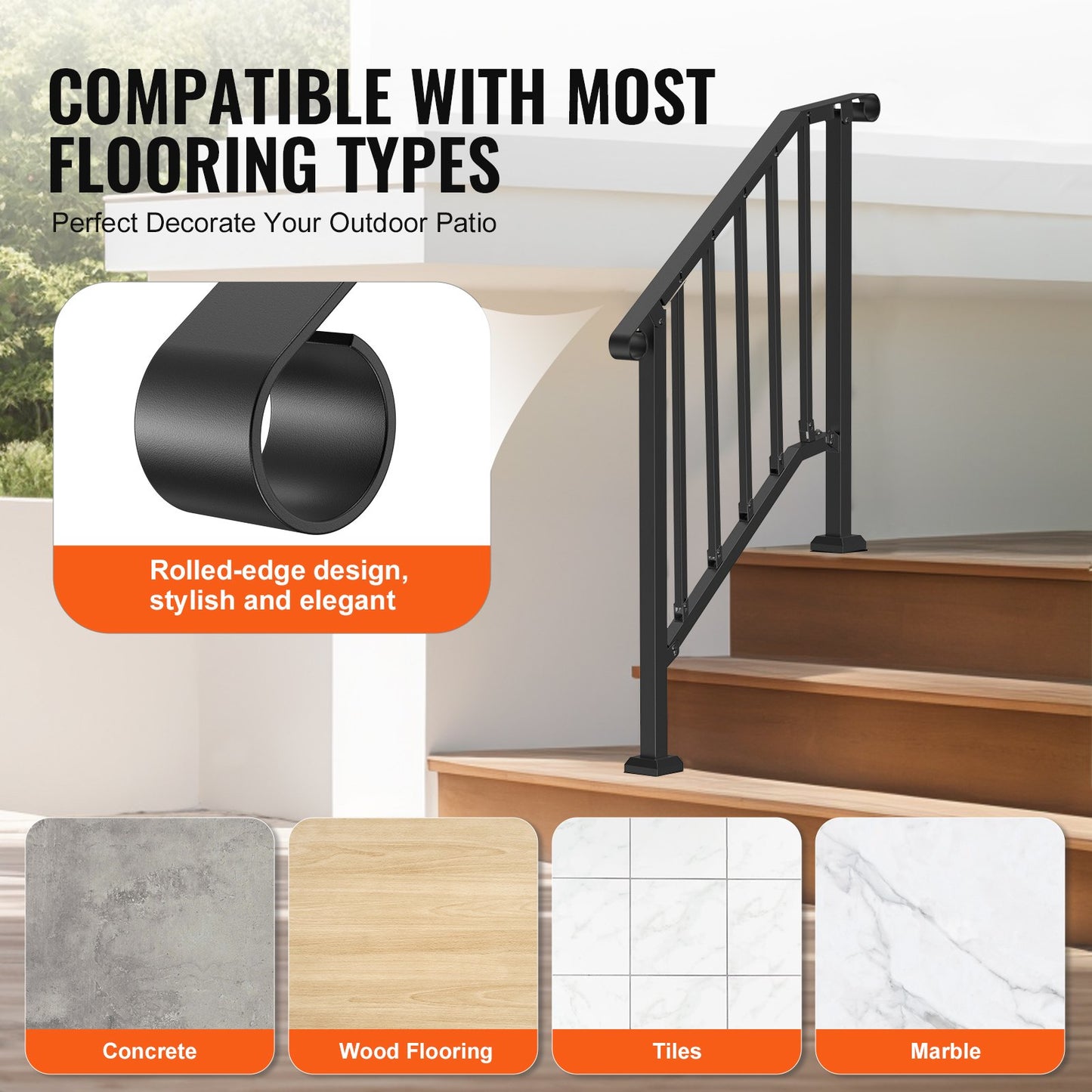 Outdoor Handrails for 2-3 Step Porch Decks Black - Safe & Durable Stair Support