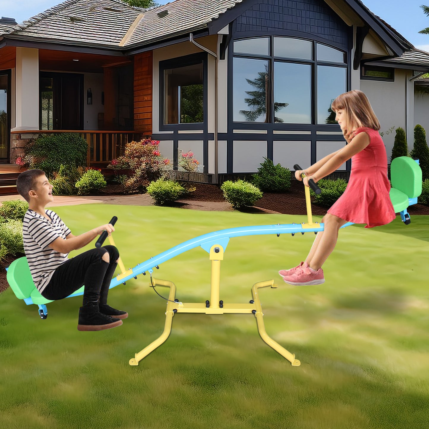 Children's 360° Rotating Seesaw with Backrest - Multicolor