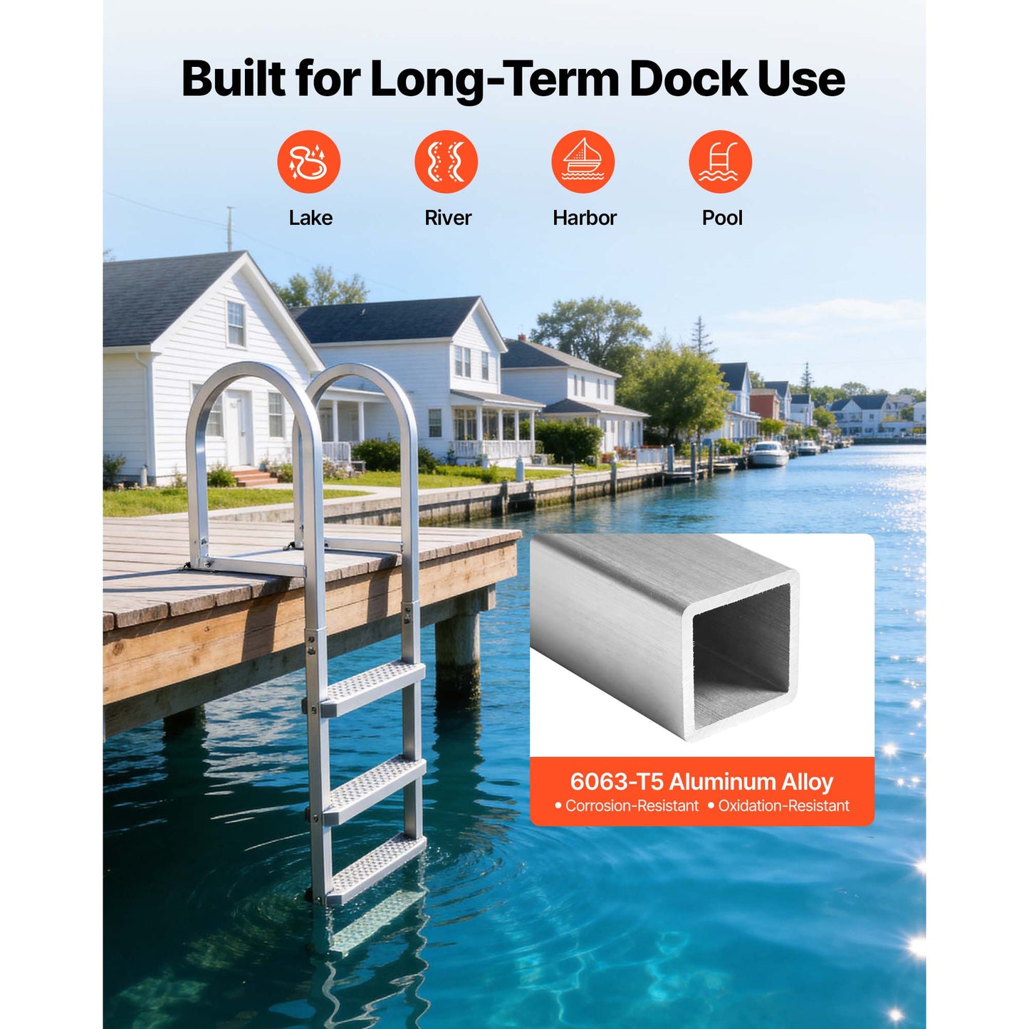 Removable Aluminum Dock Ladder with Non-Slip Wide Steps - 4 Steps, 500 Lbs Capacity