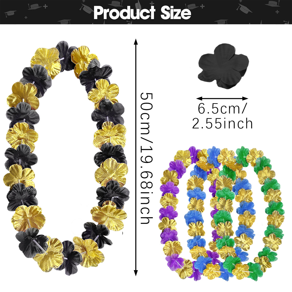 20 Pcs Graduation Flower Lei - Red, Gold, Black