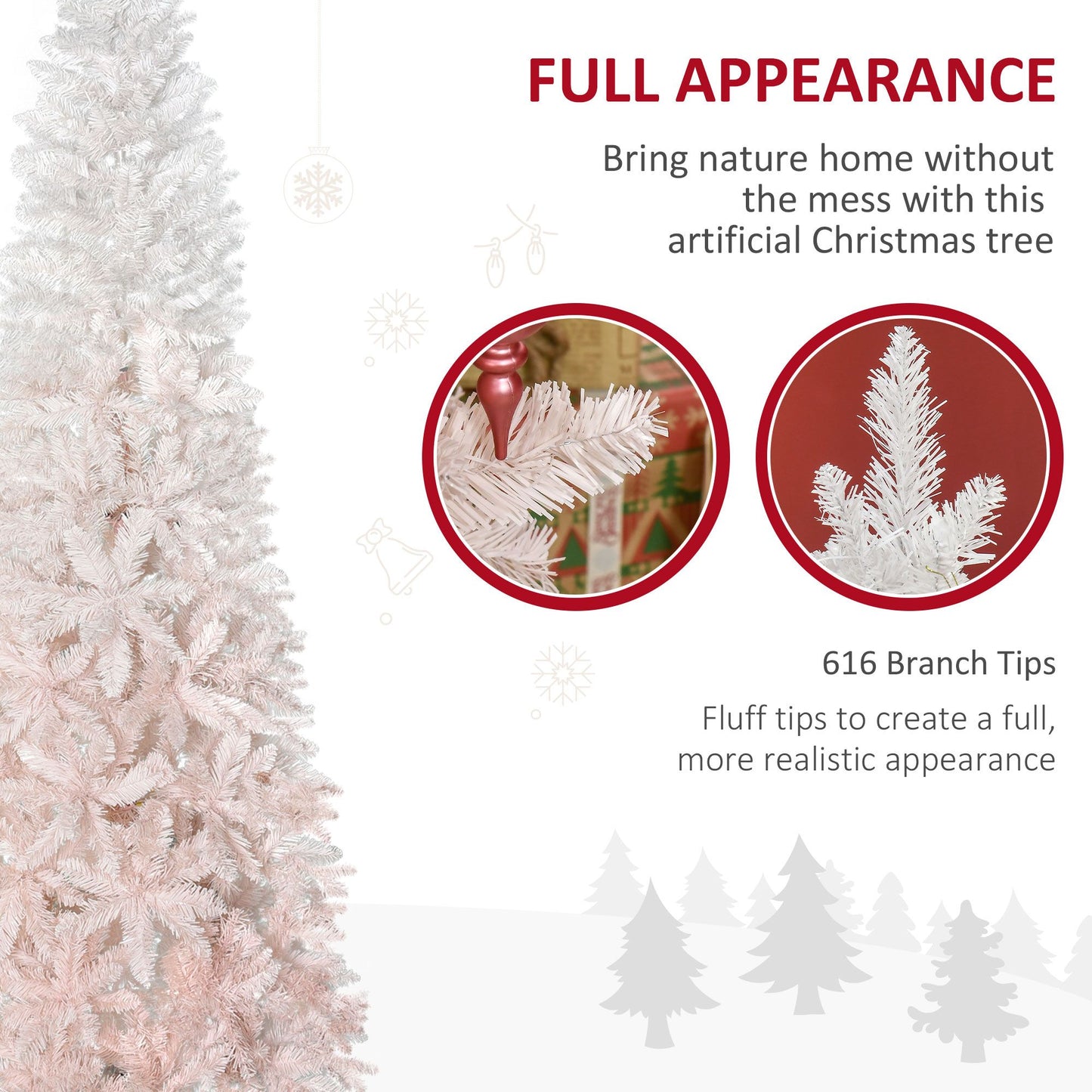 7ft Pink and White Pencil Artificial Christmas Tree - Auto Open