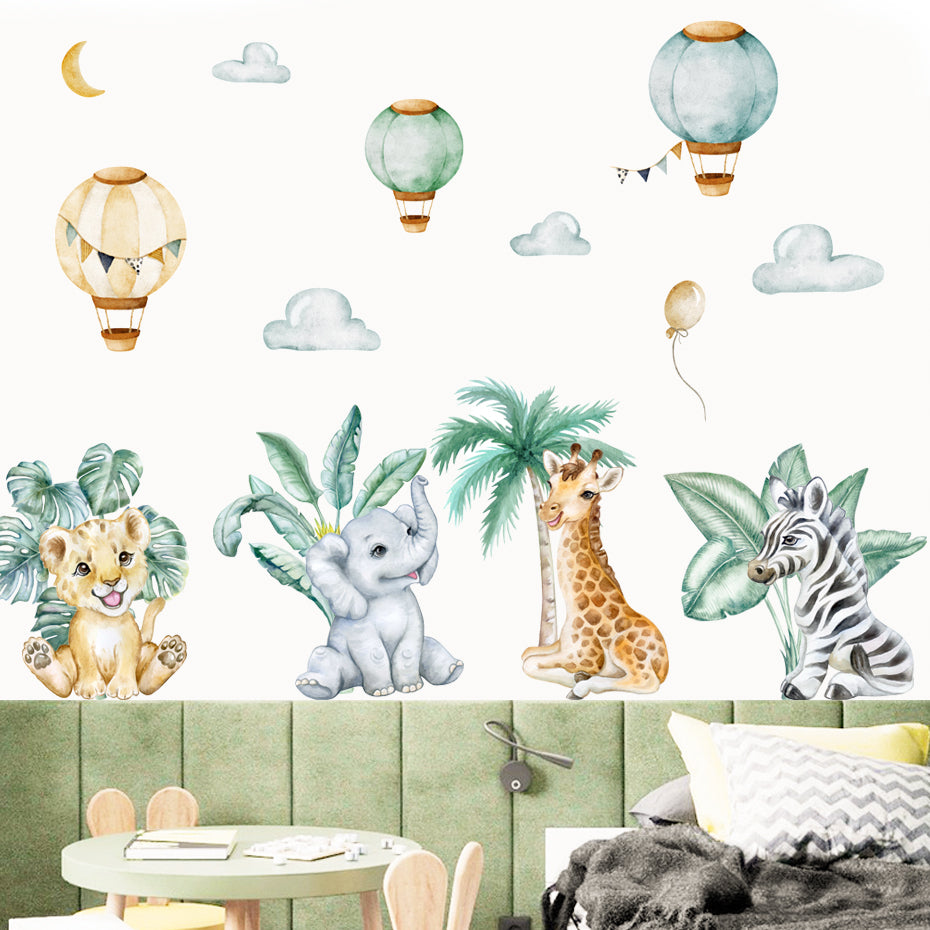 Boho African Animal Tropical Tree Wall Sticker for Kids & Living Room Decor