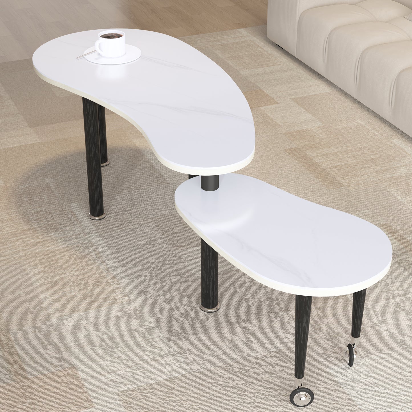 Contemporary Rotatable Cocktail Table With Solid Rubber Wood Legs,