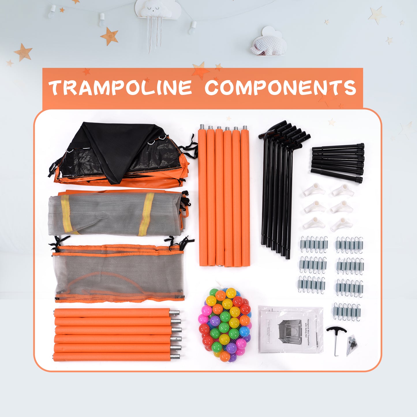 55 Toddlers Trampoline With Safety Enclosure Net And Balls, Indoor