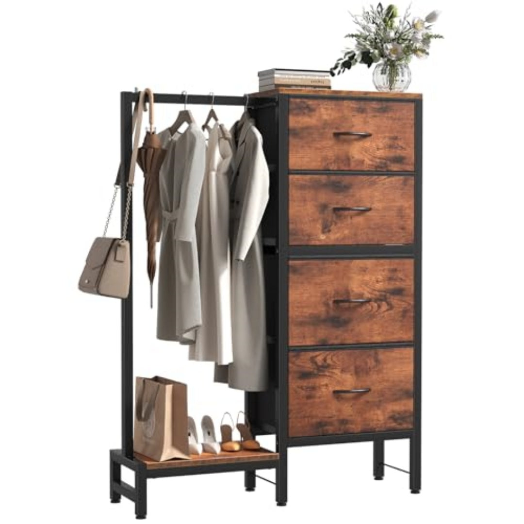 4-in-1 Storage Set with Clothing Rack, Shoe Rack, and Bag Hook