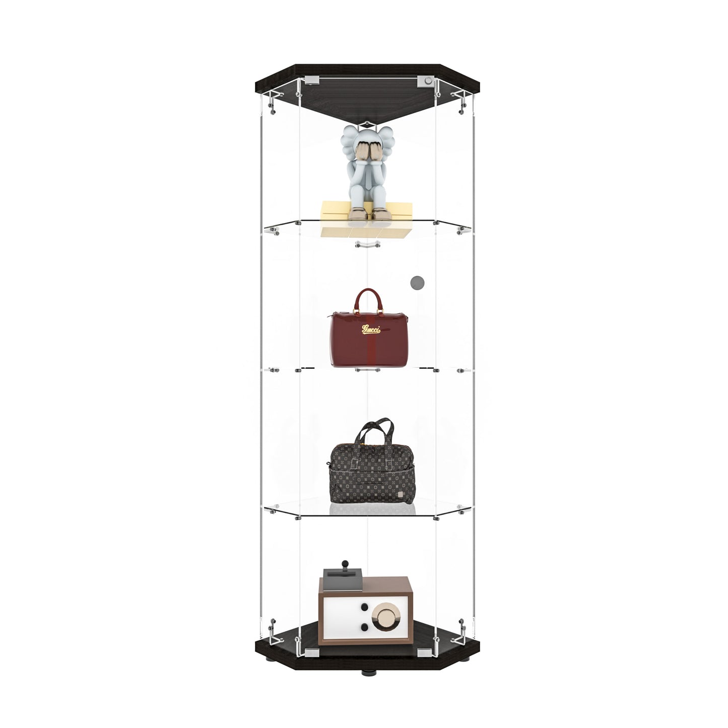 Glass Display Cabinet With 4 Shelves,Pentagon,Curio Cabinets For