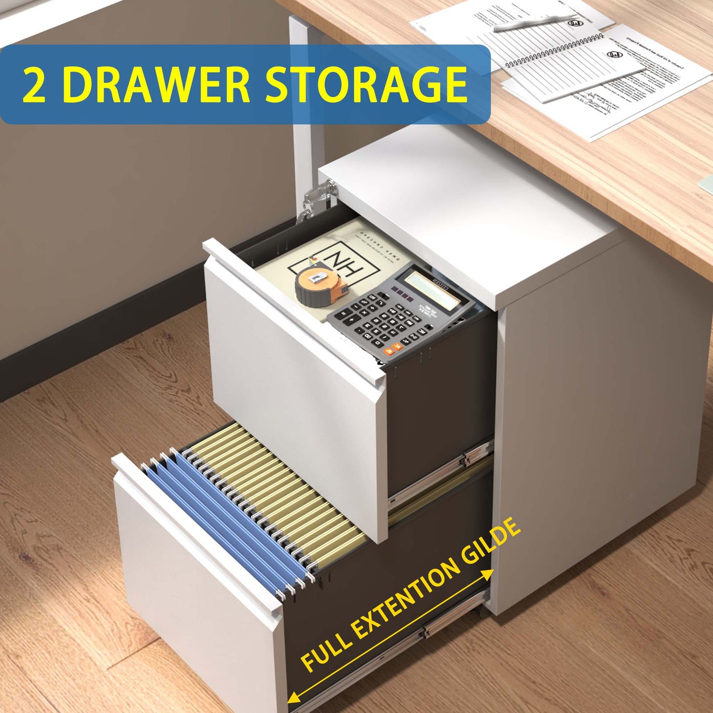 2 Drawer Metal Mobile File Cabinet, Rolling Cabinet With Lock For