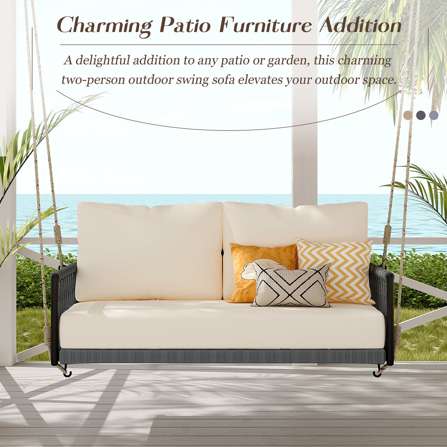 Outdoor Swing Sofa with Soft Cushions for 2 - Beige