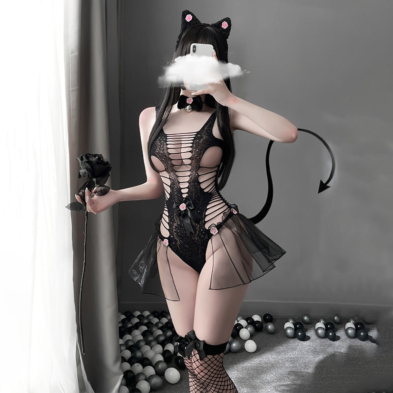 Sexy Mesh One-Piece Uniform with Detachable Tail and Accessories