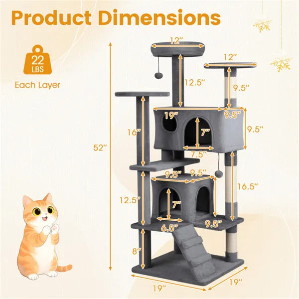 52-Inch Multi-Cat Tall Cat Tree Tower with Perches, Condos & Scratching Posts
