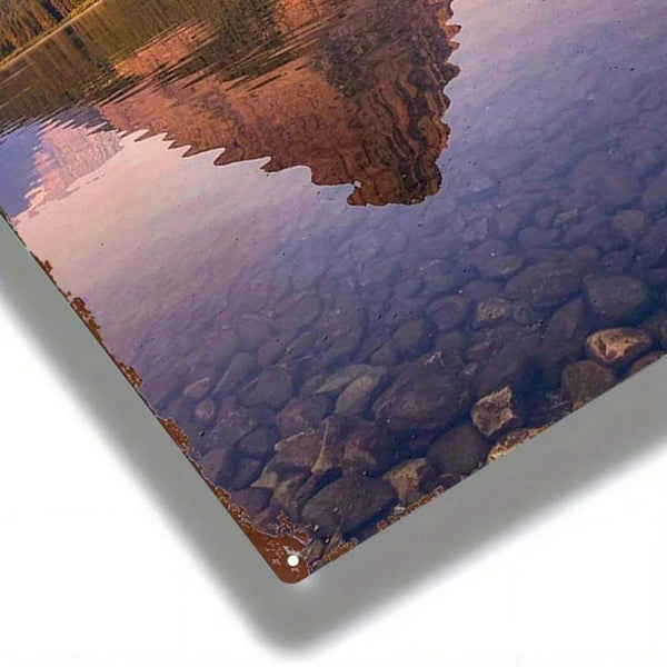 Mountain Lake Reflection Metal Sign - 8x12 Inch Wall Art