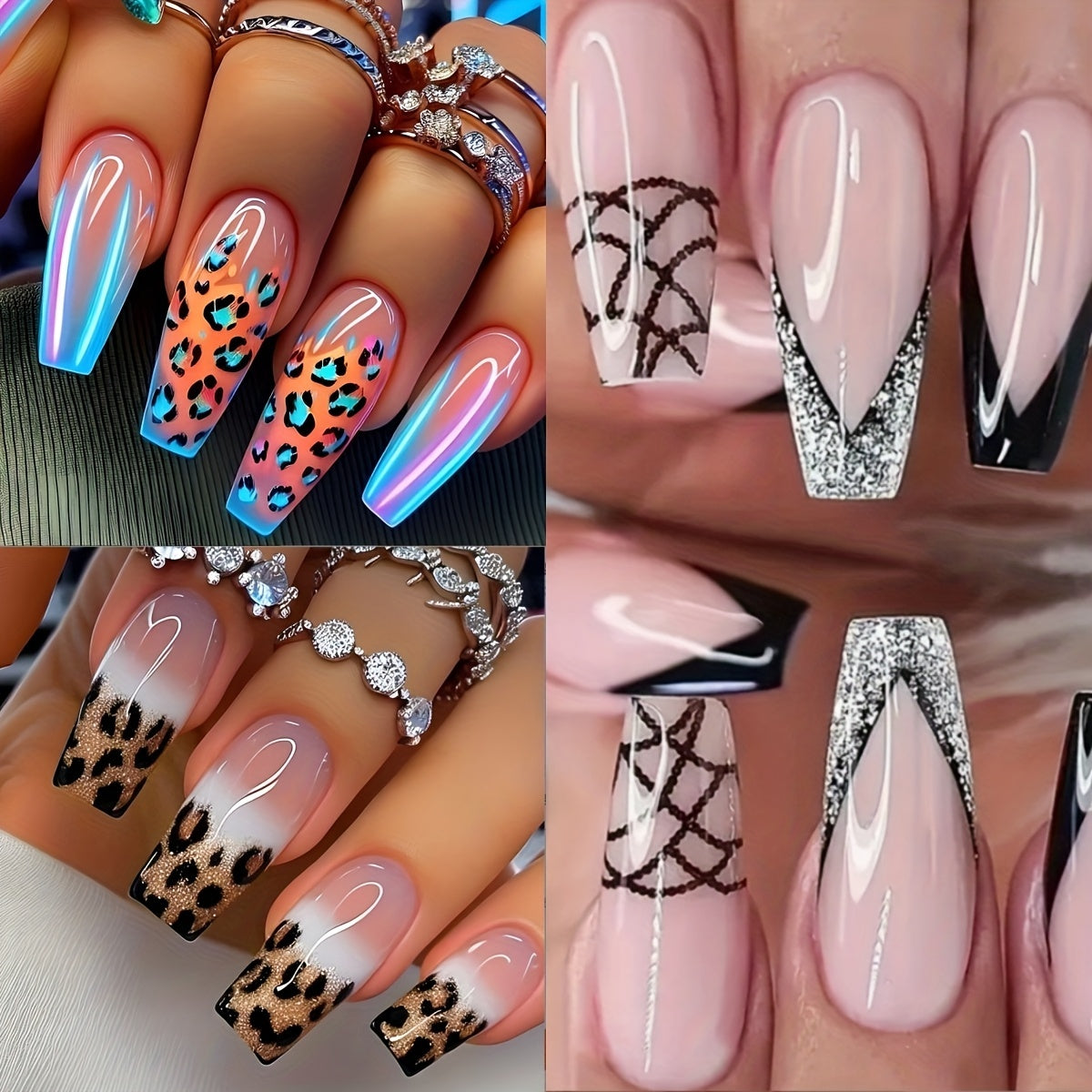 French Gradient Leopard Nail Tips Set - Long, Seamless, Ultra-Thin