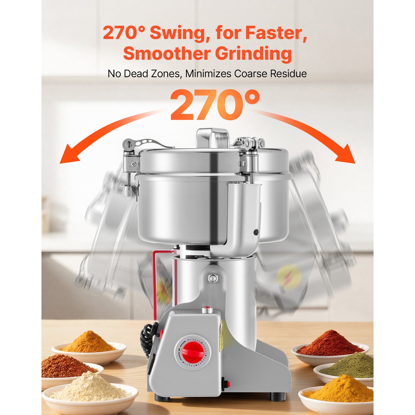 2000g Electric Grain Mill Grinder 3400W High-Speed Spice & Coffee Pulverizer