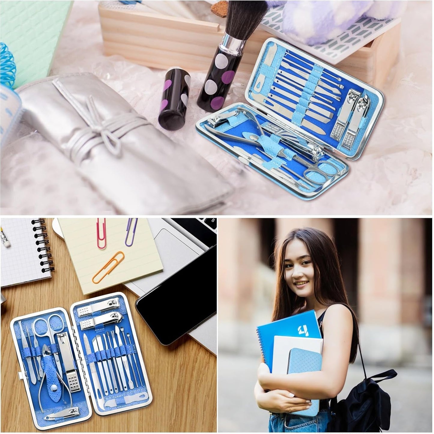 19-Piece Professional Manicure and Pedicure Grooming Set - Blue