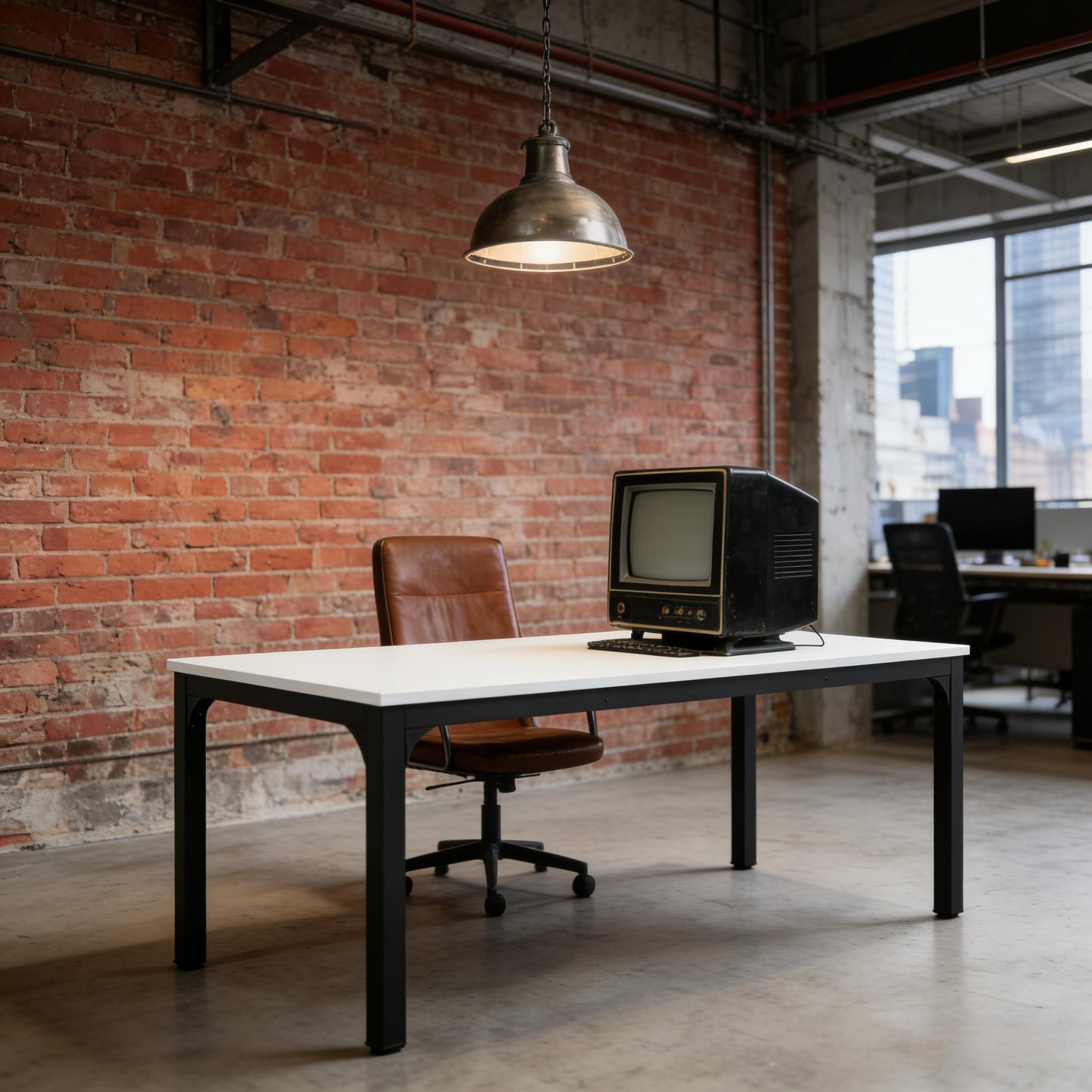 Modern Rectangle Computer Desk - Dual Workspace, Black & White