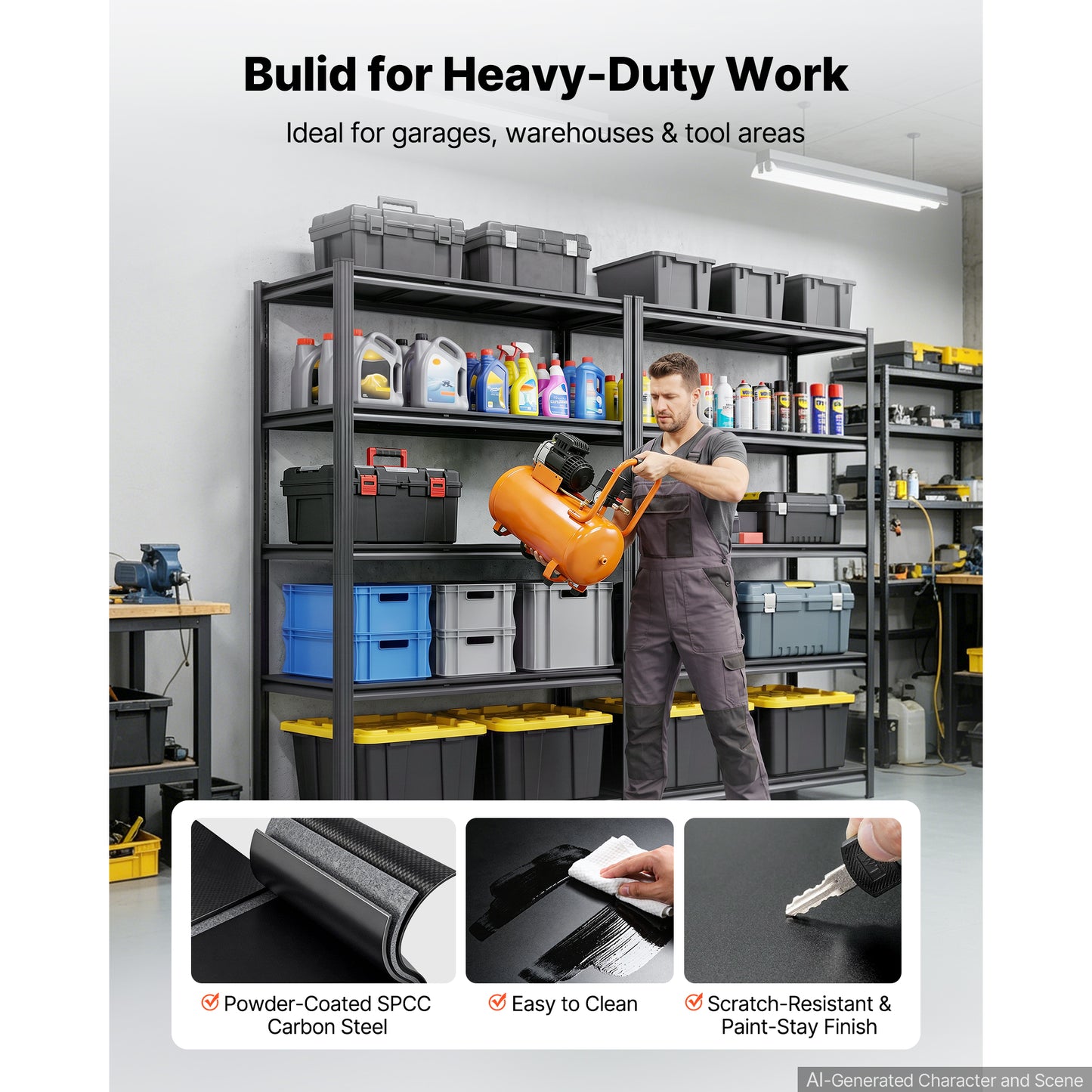 Heavy Duty 5-Tier Garage Storage Shelves - Adjustable Metal Utility Rack, 3000 lbs Capacity