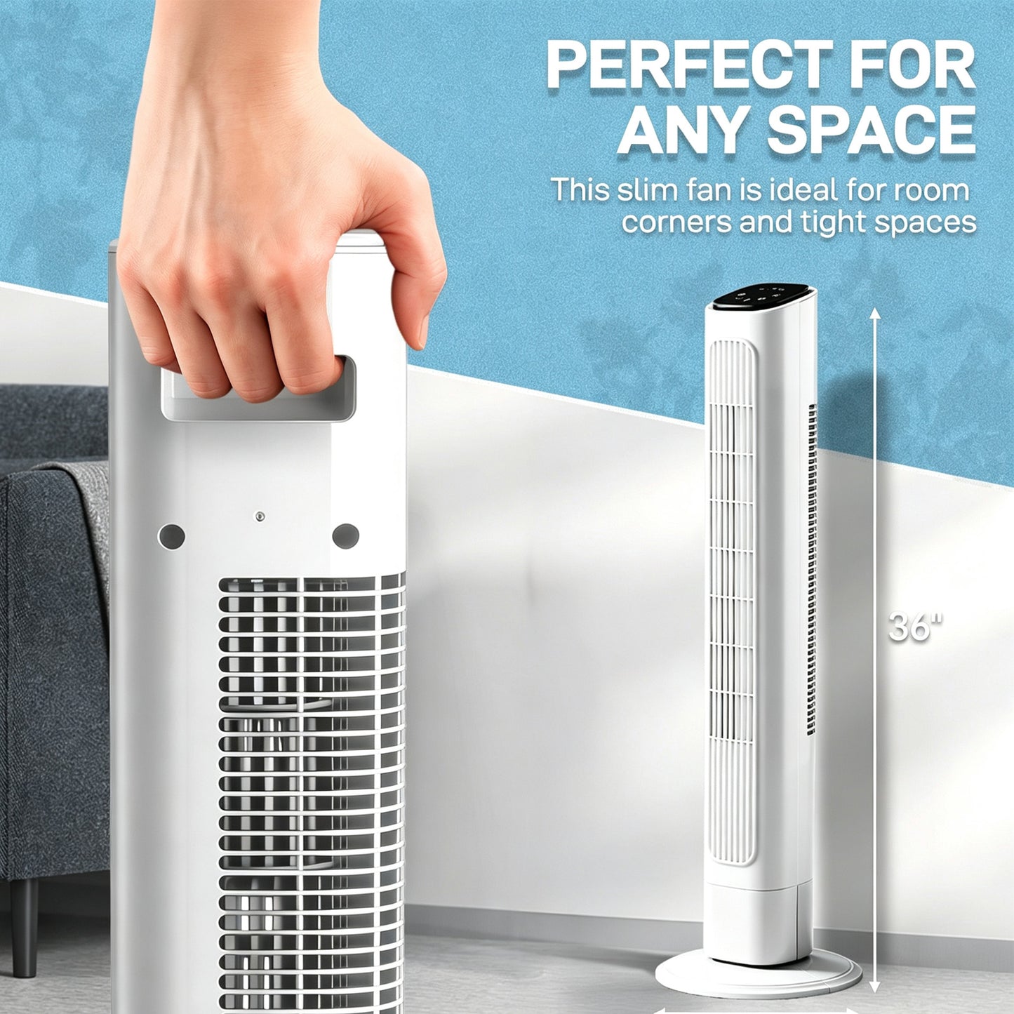 36 Inch Tower Fan with Remote Control - Quiet Oscillating Stand Fan for Home & Office