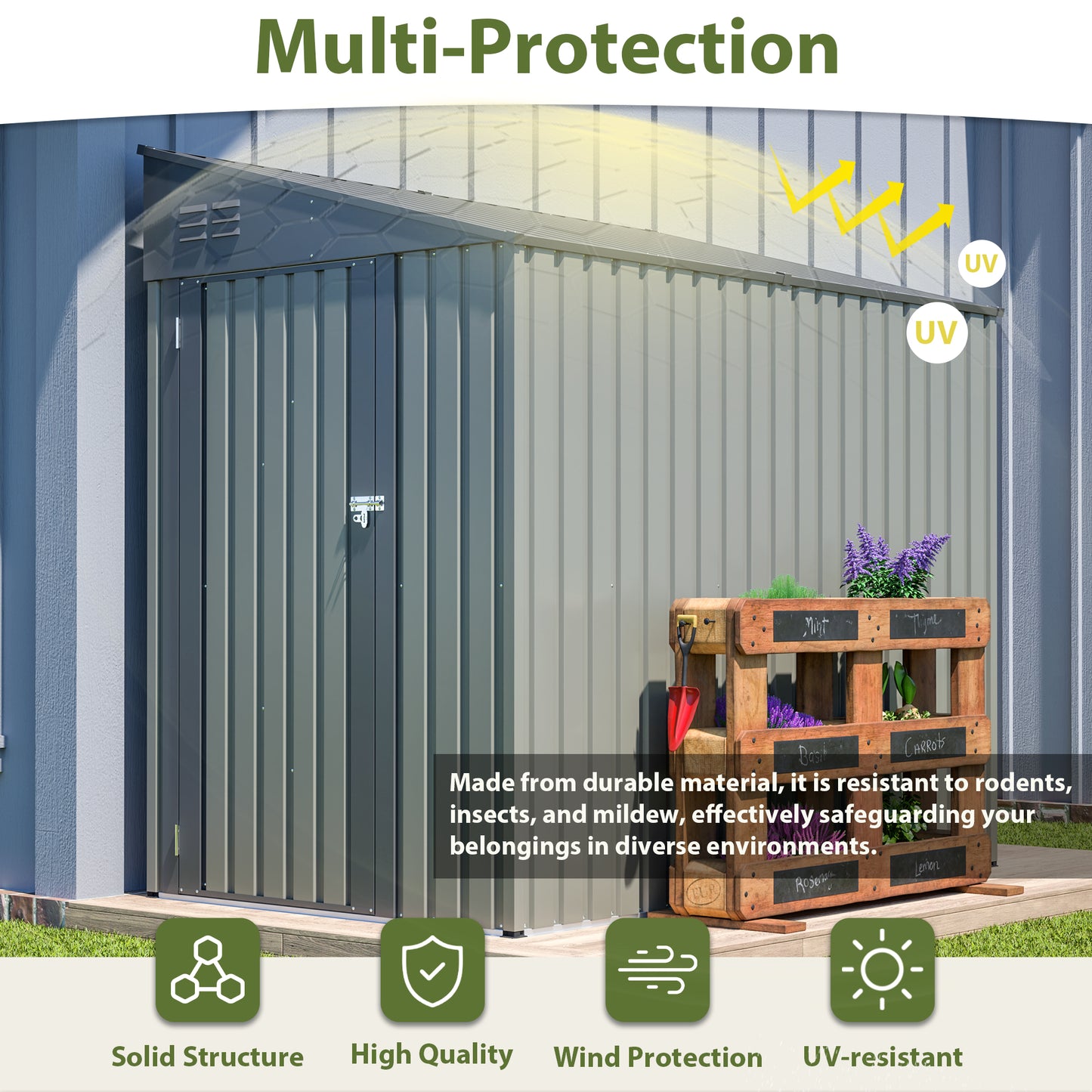 4x7 Foot Lean-To Shed - Heavy-Duty Steel Outdoor Storage