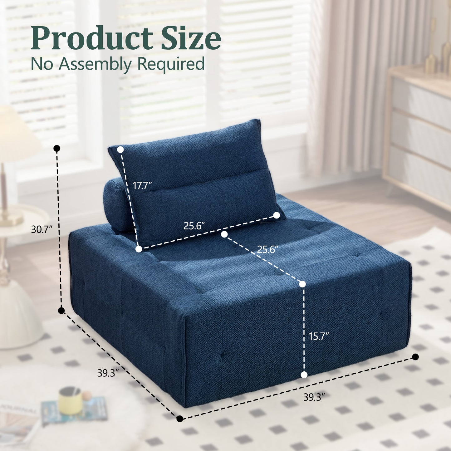 Deep Seat Modular Sectional Sofa - Adjustable Backrest, Navy Blue