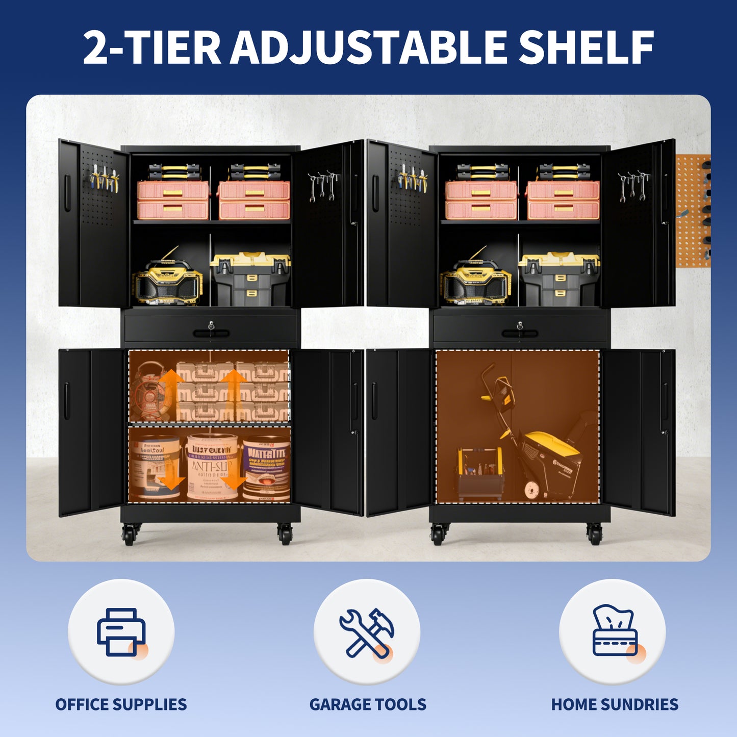 Metal Storage Cabinet With Drawer, 71 Garage Locking Doors And 2