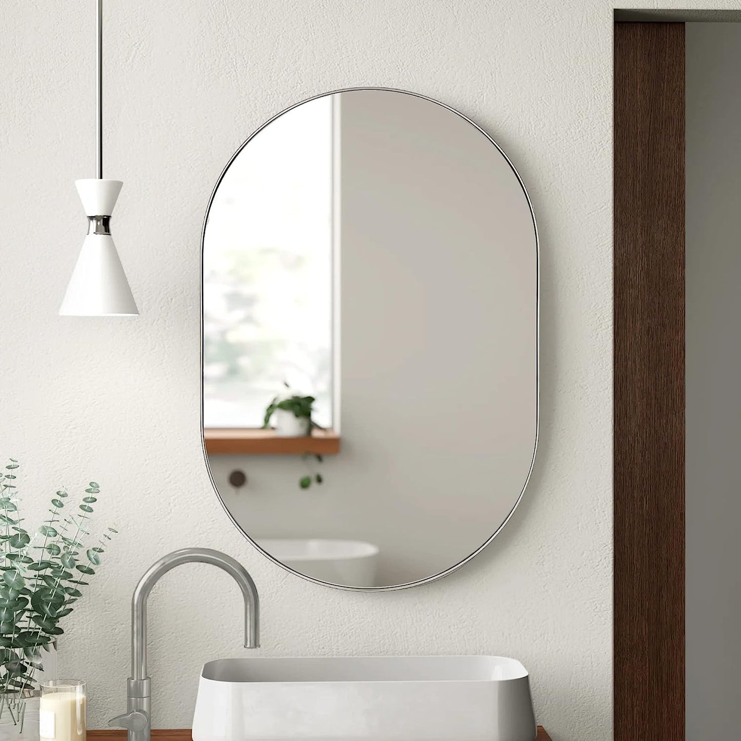 Silver 20 x 28 Inch Oval Metal Mirror - Classic Design