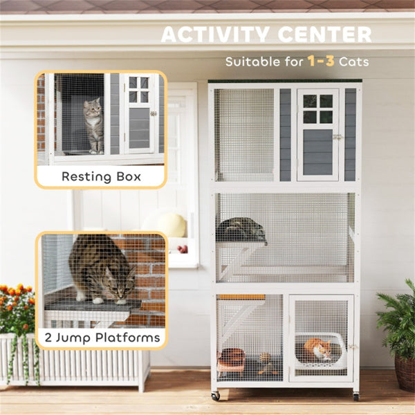 Cat Climbing Tower with Pet Stairs and House - White