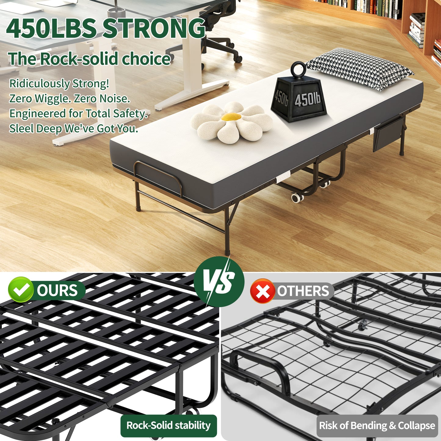 75 Inch Folding Bed With 5 Memory Foam Mattress, Space Saving