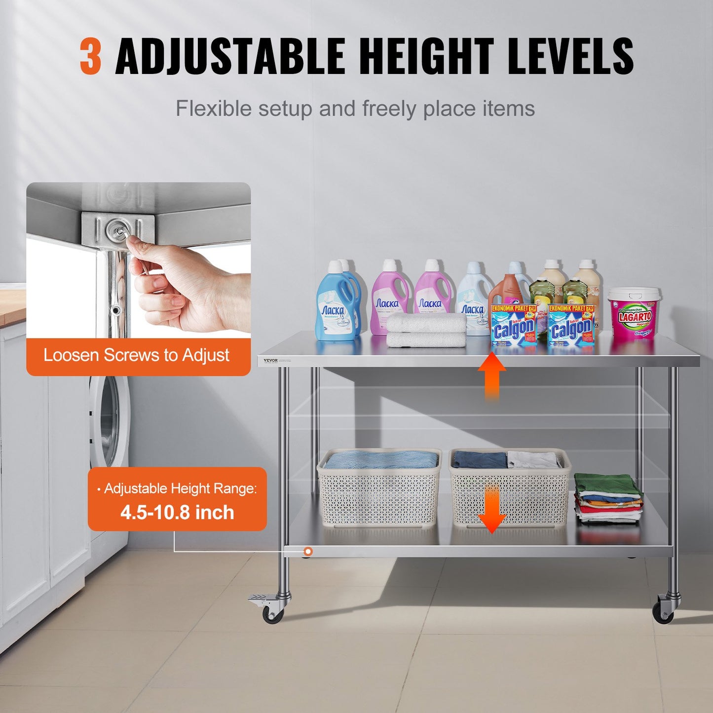 Heavy Duty Stainless Steel Work Table - 30x60 Inch with Wheels