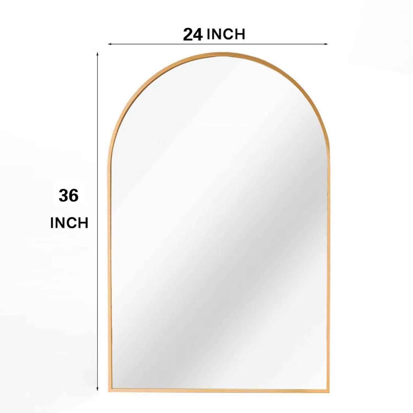 24x36 Inch Gold Metal Framed Arched Bathroom Mirror