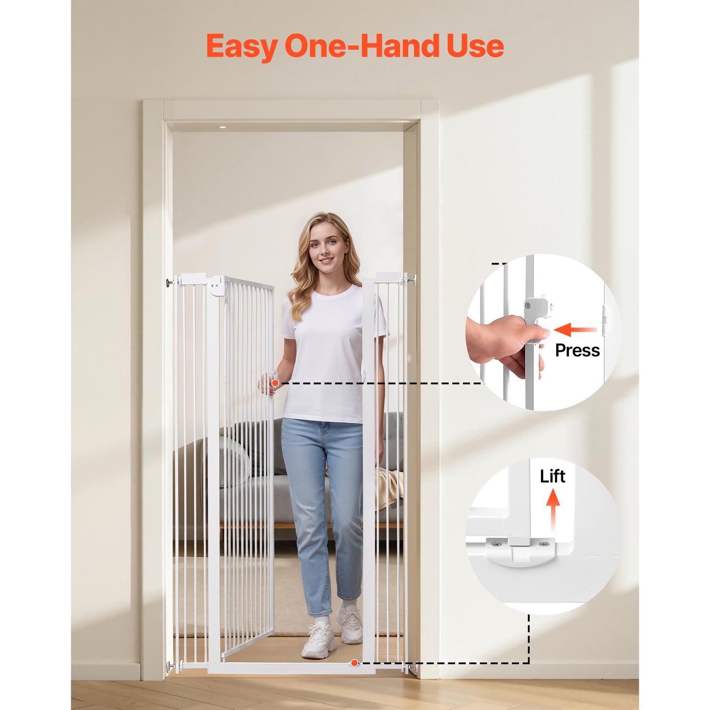 Adjustable Extra Tall Pet Gate for Cats and Dogs, White, 29-41 In Wide, 56 In High with Mounting Kits