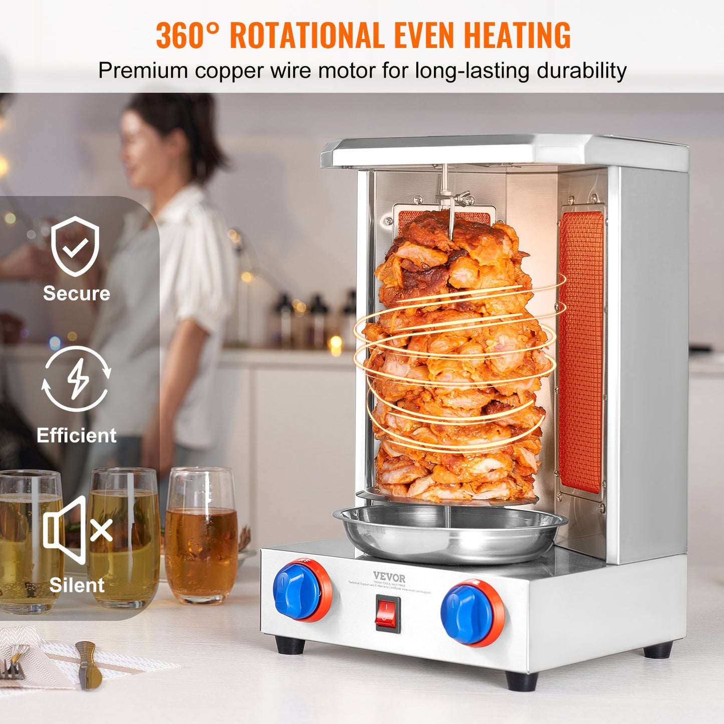 Silver Shawarma Grill Machine with 13L Capacity - Gas Vertical Rotisserie for Home & Restaurant