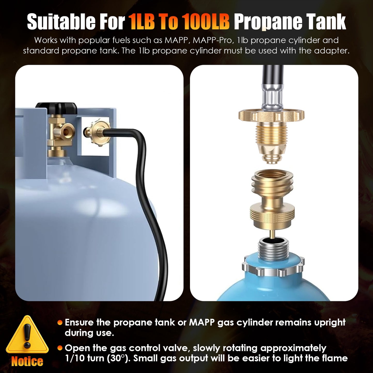 180,000 BTU Propane Weed Torch with 10ft Hose, Adjustable Flame, Fire Starter
