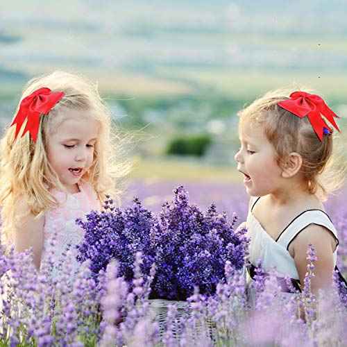 2 Packs Jumbo Cheerleading Bow 8 Inch Large Cheer Hair Bows with Ponytail Holder for Teen Girls Softball Outfit Uniform(Red)