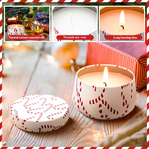 12 Set/ 24 Pcs Christmas Candy Cane Scented Gift Bulk for Women 3.5oz Peppermint Scented Candles Hand Cream Lotion Set Xmas Stocking Stuffer Travel Size for Teacher Employee Team Party Favor