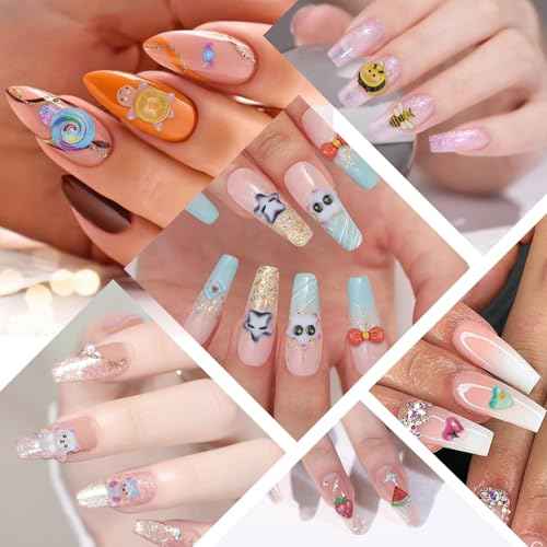 230Pcs Kawaii Nail Charms 3D Heart Candy Bow Charms Cute Turtle Bee Flatback Slime Charms 20 Shapes Assorted Nail Supplies for Women Girls Nail Art Design DIY Crafts