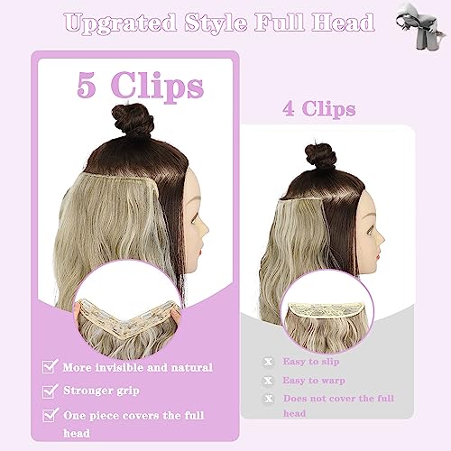 Balayage Clip in Hair Extensions V Shape Clips on Hair 3/4 Full Head Hairpieces One Piece for Women 20Inch Ombre Ash Blonde to Platinum Blonde Real Human Hair 100G Invisible Clip in Hair Extension