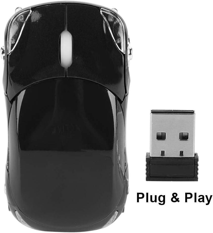 1600DPI Portable Mouse, 10M 2.4G Bluetooth Optical with Receiver Storage, 3 Buttons Car Shaped for/ME/Windows PC/Tablet Gaming Office(Black)