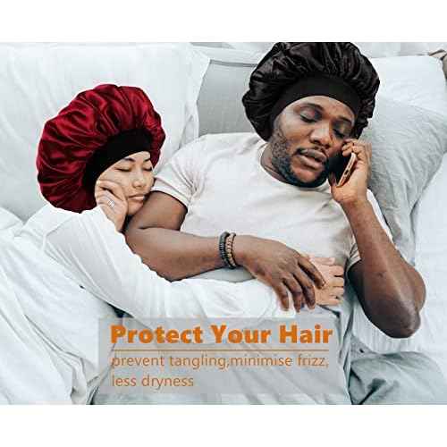 Bonnet for Men,Hair Bonnet for Sleeping,Double Layer Satin Bonnets for Black Women Curly Hair Braids,Reversible Sleep Cap (Large,Black/Black)