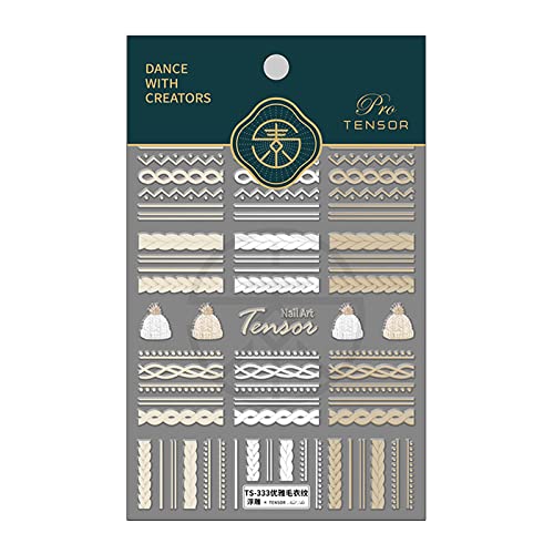 Winter Sweater Nail Art Stickers 5D Embossed Nail Decals 1PCS Elegant Sweater Pattern Self-Adhesive Nail Stickers Nail Art Supplies French Stripe Line Nail Decals for Acrylic Nails Manicure Decoration