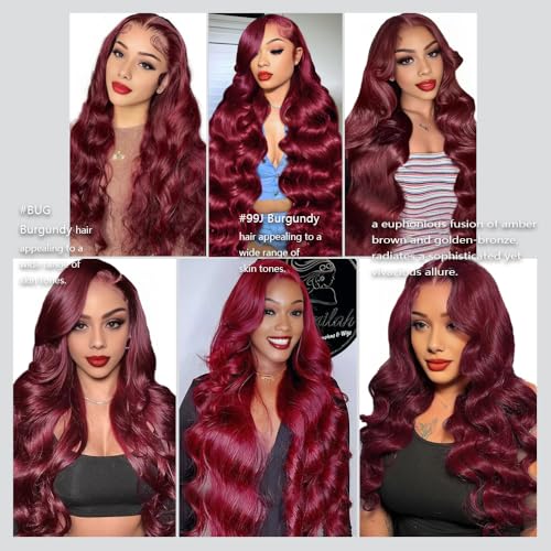 Burgundy Bundles Human Hair 24 26 28 Inch 3 Bundles Body Wave Human Hair Extensions for Women Double Weft Weave Brazilian Bundles Human Hair 99J Color
