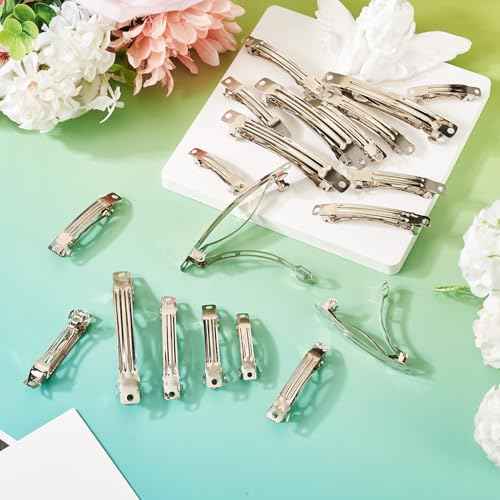 40Pcs Iron Barrette Hair Clips 4 Sizes Metal Silver French Barrette Findings for DIY Hair Accessories Making