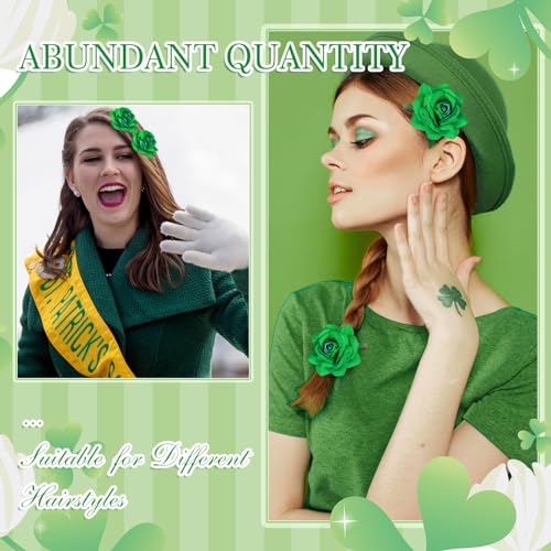 Batiyeer 24 Pcs Flower Hair Clips Rose Brooch Floral Hairpins 2.8" Flowers Hair Clips Headpieces Accessories for Flamenco Dancer Women Bridal Bridesmaid Wedding Halloween Christmas Party(Green)