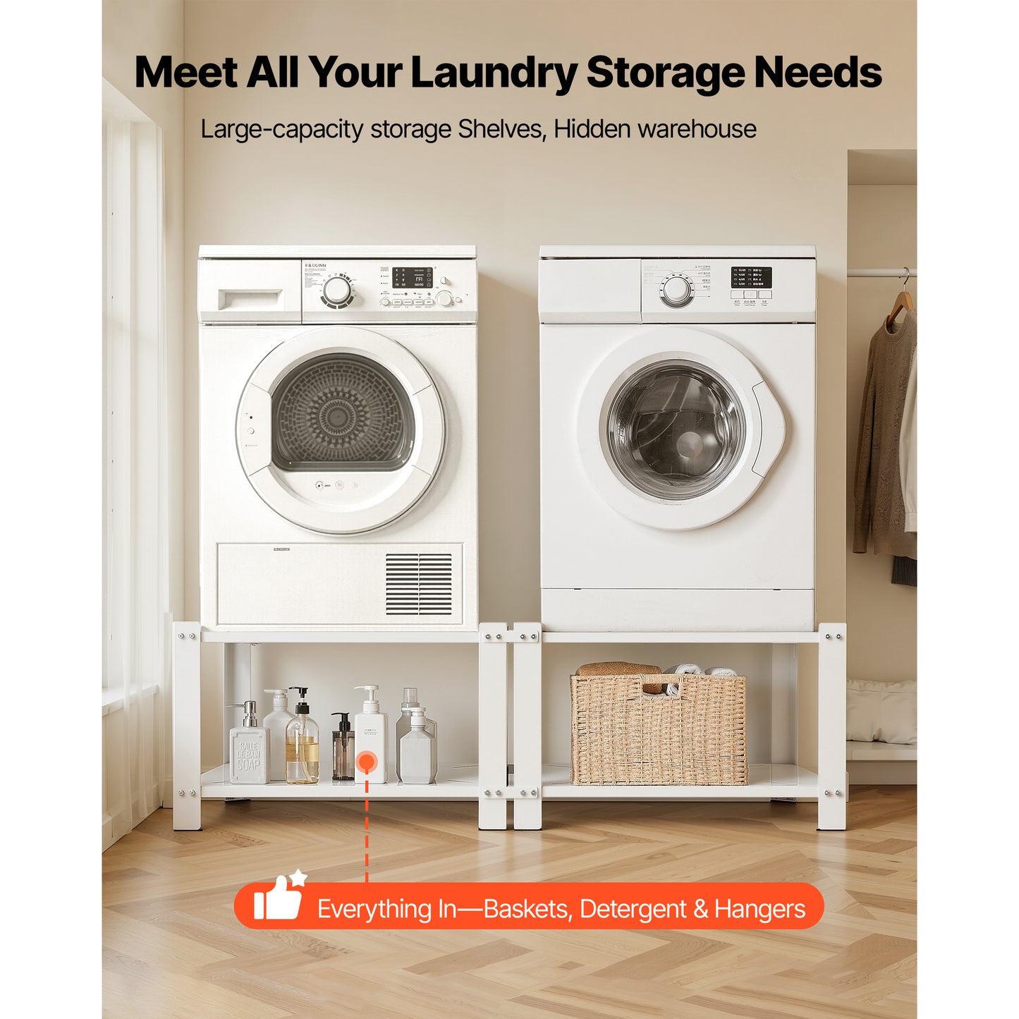 Laundry Pedestal with Storage Shelf - 16.1 Inch Height, 27.5x27.5 Inch, 700 Lb Capacity, White, 2 Pack