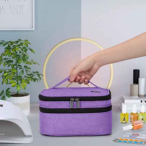 LUXJA Nail Polish Carrying Case - Holds 30 Bottles (15ml - 0.5 fl.oz), Double-layer Organizer for Nail Polish and Manicure Set, Purple (Bag Only)