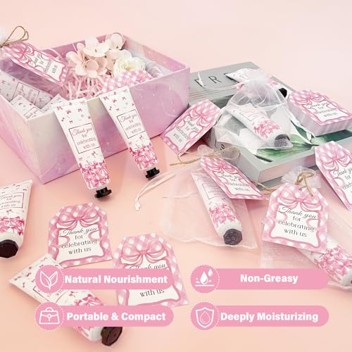 50 Pcs Pink Bow Gifts Hand Cream Bulk for Women,Girls Favors Gifts for Bachelorette Mini Travel Hand Lotion Bulk for Guest Wedding Bridal Engagement Baby Shower Thanksgiving Christmas Party Stuffers